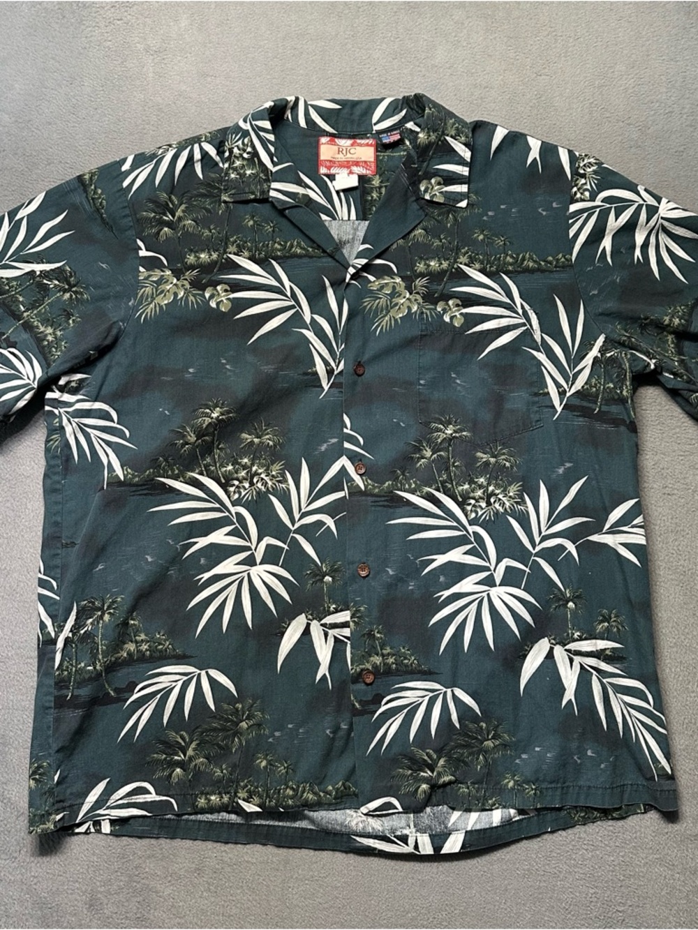 RJC Hawaiian Shirt USA Mens XL Relaxed Fit Button Shirt Green Aloha EUC